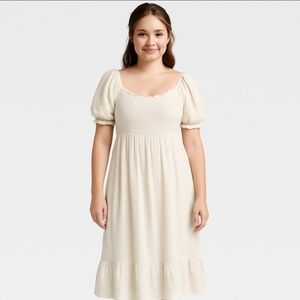 Gibson Ivory Swiss Dot Empire Waist Dress Sz Med